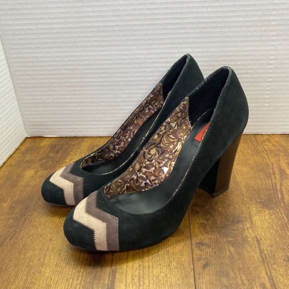 Missoni Black Suede Leather Heel Pumps Chevron Block Heel Party Career Shoes 7.5 - Picture 1 of 8